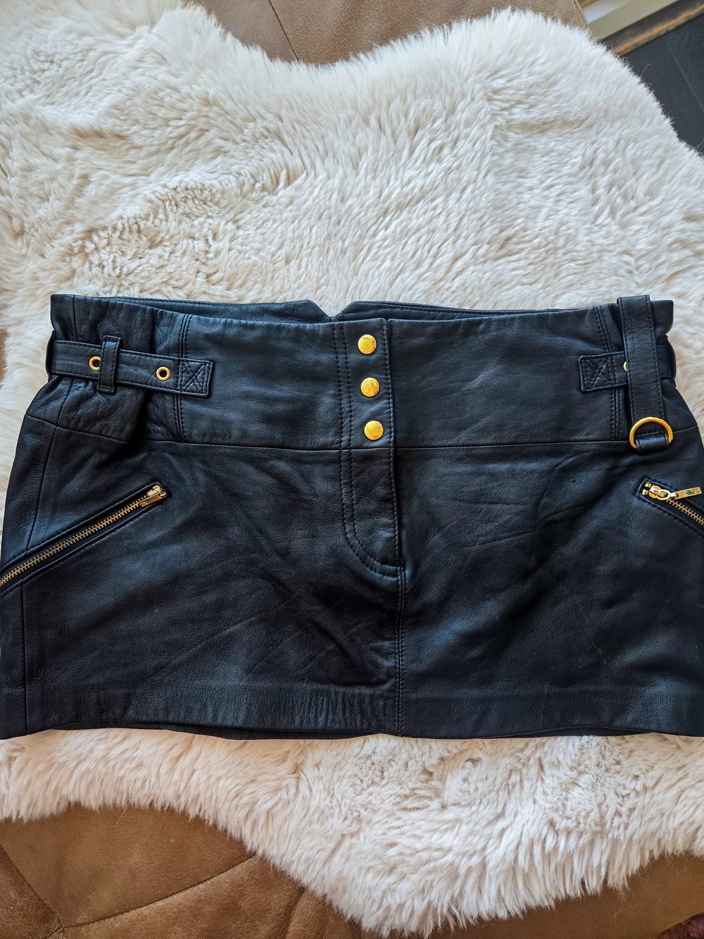 Y2k Guess by Marciano Black Leather Mini Skirt with Gold Buttons